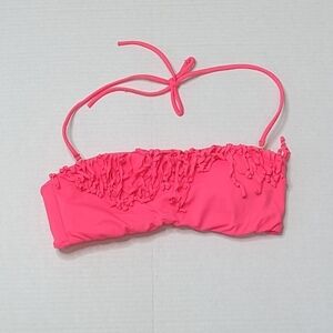 Victoria's Secret Hot Pink Fringe Bandeau Halter Bikini Top Medium